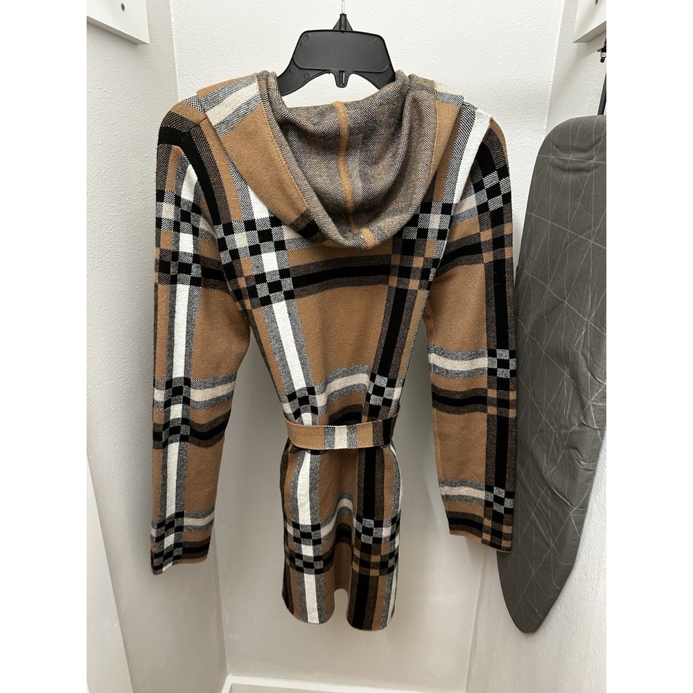Christian Siriano New York Open Front Plaid Cardigan Hooded Coat - Womens Medium - Picture 5 of 5